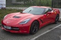 Front view of red chevroolet corvette parked in the street Royalty Free Stock Photo