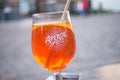 Glass of spritz on restaurant terrace Royalty Free Stock Photo