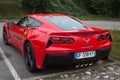 Rear view of red chevrolet corvette parked in the street Royalty Free Stock Photo