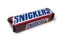 Snikers chocolate bar on white background