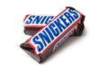 Two Snikers chocolate bar on white background