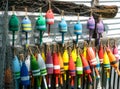 Muli-colored Buoys hanging on net