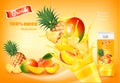 Mulitivitamin juice with fresh fruits and splashing liquid.