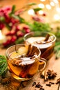 Mulled cider with cinnamon, cloves and anise. Traditional Christmas drink Royalty Free Stock Photo