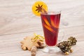 Mulled red wine on wooden table Royalty Free Stock Photo