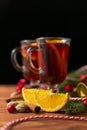 Mulled wine and Christmas decorations Royalty Free Stock Photo