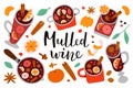 Mulled wine, Christmas punch in mugs and glasses, red wine with fruit and spice, alcohol drink with cinnamon, festive Royalty Free Stock Photo