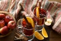 Mulled wine with citrus fruits and spices