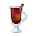 Mulled wine with cinnamon stick, lemon and star anise stock vector illustration.