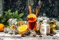 Mulled wine fruit spices Window decoration christmas ornaments Royalty Free Stock Photo