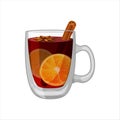 Mulled wine in a glass with cinnamon sticks, lemon and anise star. Royalty Free Stock Photo