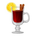 Mulled wine in a glass with cinnamon sticks, lemon and anise star. Royalty Free Stock Photo