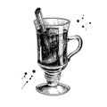 Mulled wine hand drawn illustration. Engraved style chris