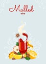 Mulled wine or hot christmas punch on frosty blue background. Vector illustration Royalty Free Stock Photo