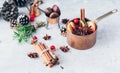 Mulled wine hot drink with citrus and spices, Royalty Free Stock Photo