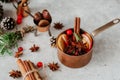 Mulled wine hot drink with citrus and spices, Royalty Free Stock Photo