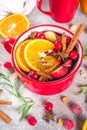 Mulled wine hot drink with citrus and spices Royalty Free Stock Photo