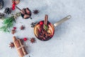 Mulled wine hot drink with citrus and spices, Royalty Free Stock Photo