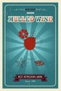 Mulled wine, hot drink in a glass. Retro poster