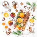 Mulled wine Hot red punch ingredients fruit spices Christmas foo Royalty Free Stock Photo