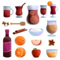 Mulled wine icons set, cartoon style Royalty Free Stock Photo