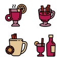 Mulled wine icons set, outline style Royalty Free Stock Photo