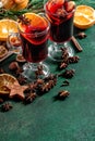 Mulled wine ingredients Hot red punch fruits spices Royalty Free Stock Photo