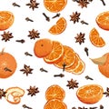 Mulled wine ingridients seamless vector background