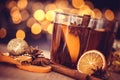 The Mulled wine in night celebration of New Year party and deli Royalty Free Stock Photo