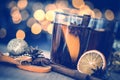 The Mulled wine in night celebration of New Year party and deli Royalty Free Stock Photo