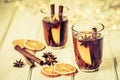 The Mulled wine in night celebration of New Year party and deli Royalty Free Stock Photo