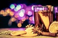 Mulled wine in a night celebration of New Year party and delici Royalty Free Stock Photo