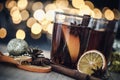 The Mulled wine in night celebration of New Year party and deli Royalty Free Stock Photo