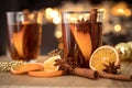 The Mulled wine in night celebration of New Year party and deli Royalty Free Stock Photo