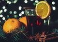 Stylized photo of mulled wine on a christmas background Royalty Free Stock Photo