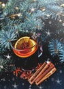 Stylized photo of mulled wine on a christmas background Royalty Free Stock Photo