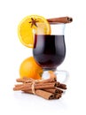 Mulled wine with spices isolated on white