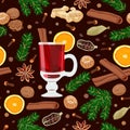 Mulled wine with spices seamless pattern vector set