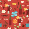 Mulled Wine Theme, Seamless Background. Vector Illustration, eps10. Royalty Free Stock Photo
