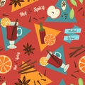 Mulled Wine Theme, Seamless Background. Vector Illustration, eps10. Royalty Free Stock Photo