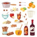 Mulled wine vector Christmas winey beverage punch drink hot Royalty Free Stock Photo