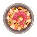 Mulligan Stew or Boiled Dinner with Seafood and Vegetables as Portuguese Dish View from Above Vector Illustration