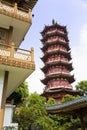 Mulong Lake Pagoda and Buildings, Guilin, China Royalty Free Stock Photo