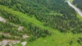 Multa mountain river in Altai, mountains in white clouds, drone view Royalty Free Stock Photo