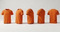 Multi-Angle View of Blank Orange T-Shirt Mockup Royalty Free Stock Photo