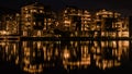 multi-apartment blocks and reflection in the river, Drummen, Norway