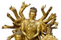 Multi armed Shiva statue isolated on white background with clipping path. Buddha statue with many arms in a Buddhist