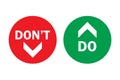 Do and don`t up and down, pros and cons left green right arrows in circles with transparent background Royalty Free Stock Photo