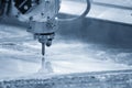 The multi-axis waterjet cutting machine cutting the aluminum plate Royalty Free Stock Photo