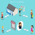 Multi channel concept for OMNI Channel Isometric 3D vector. illustration EPS10.